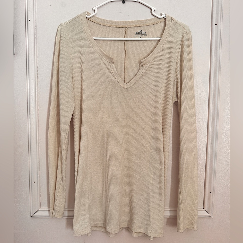 HOLLISTER cream ribbed long sleeve top size LARGE Bella Swan, downtown girl